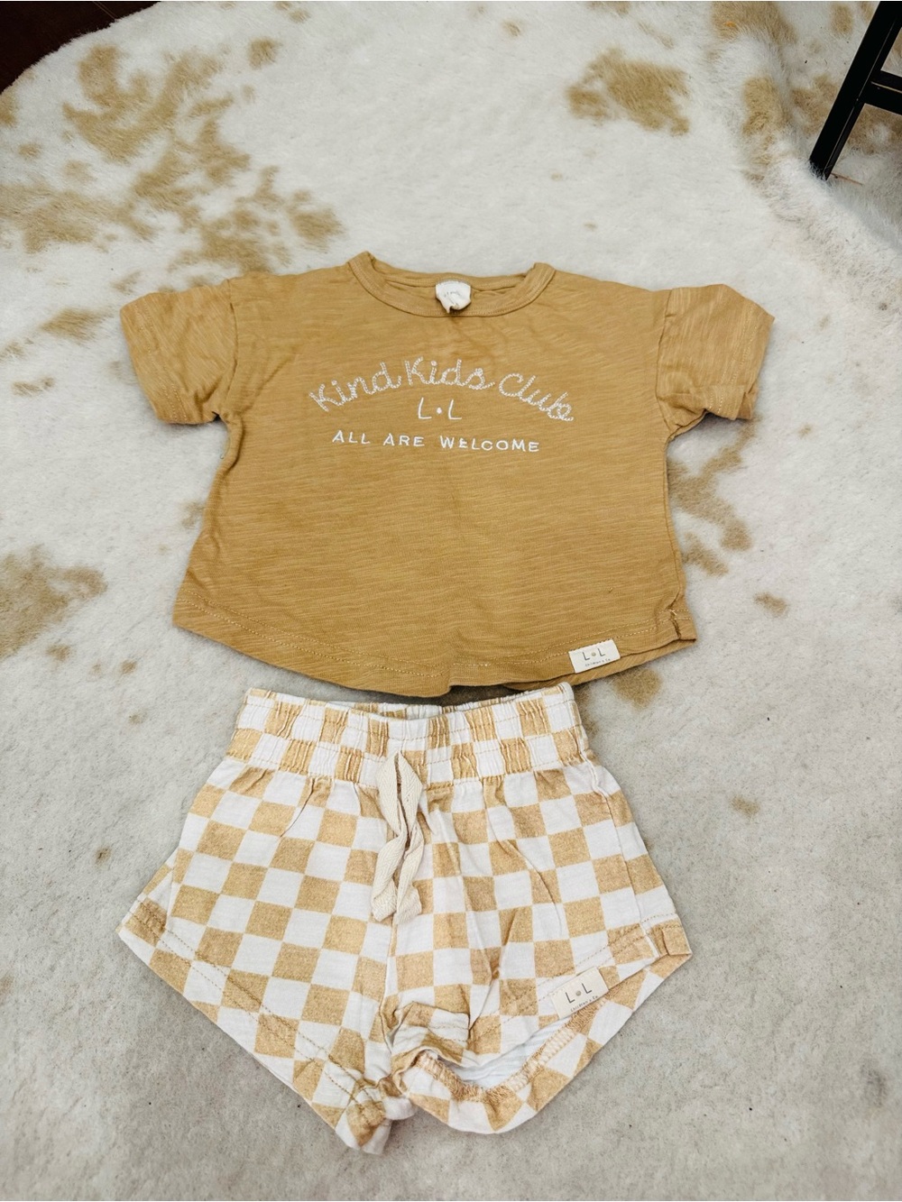 Kids Matching Set - Mustard 'Kind Kids Club' Tee & Check Shorts